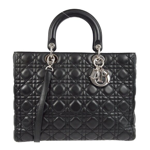 Dior Handbags - Christian Dior Black Lambskin Lady Dior Cannage 2way Handbag
